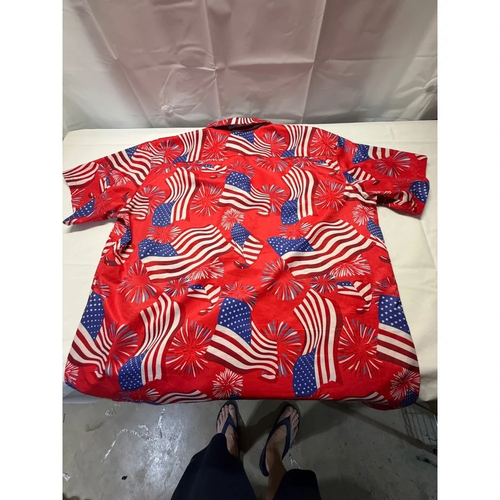 Mens American Flag Fireworks Button Down Shirt Red Patriotic 4th of July XXL - Picture 3 of 8
